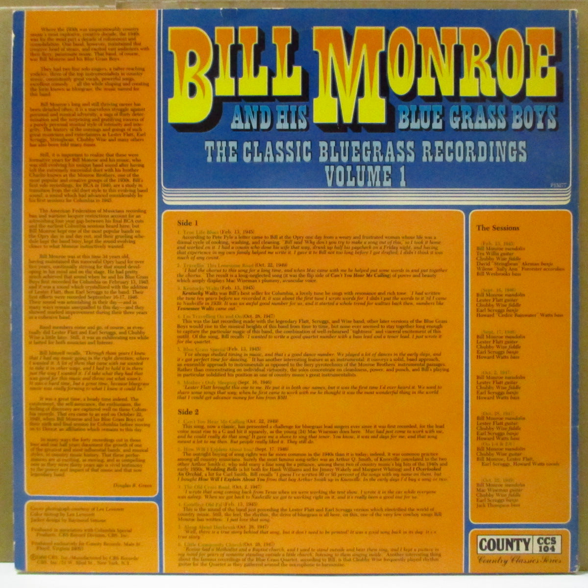 BILL MONROE & HIS BLUEGRASS BOYS  (ビル・モンロー)  - The Classic Bluegrass Recordings Vol.1 (US Orig.Mono LP)