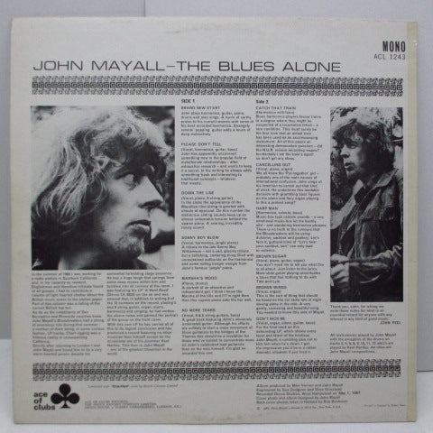JOHN MAYALL & BLUESBREAKERS (ジョン・メイオール&ブルースブレーカーズ)  - The Blues Alone (UK Orig.Mono LP/CS