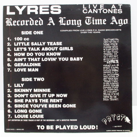 LYRES - Live At Cantones (US Orig.LP)