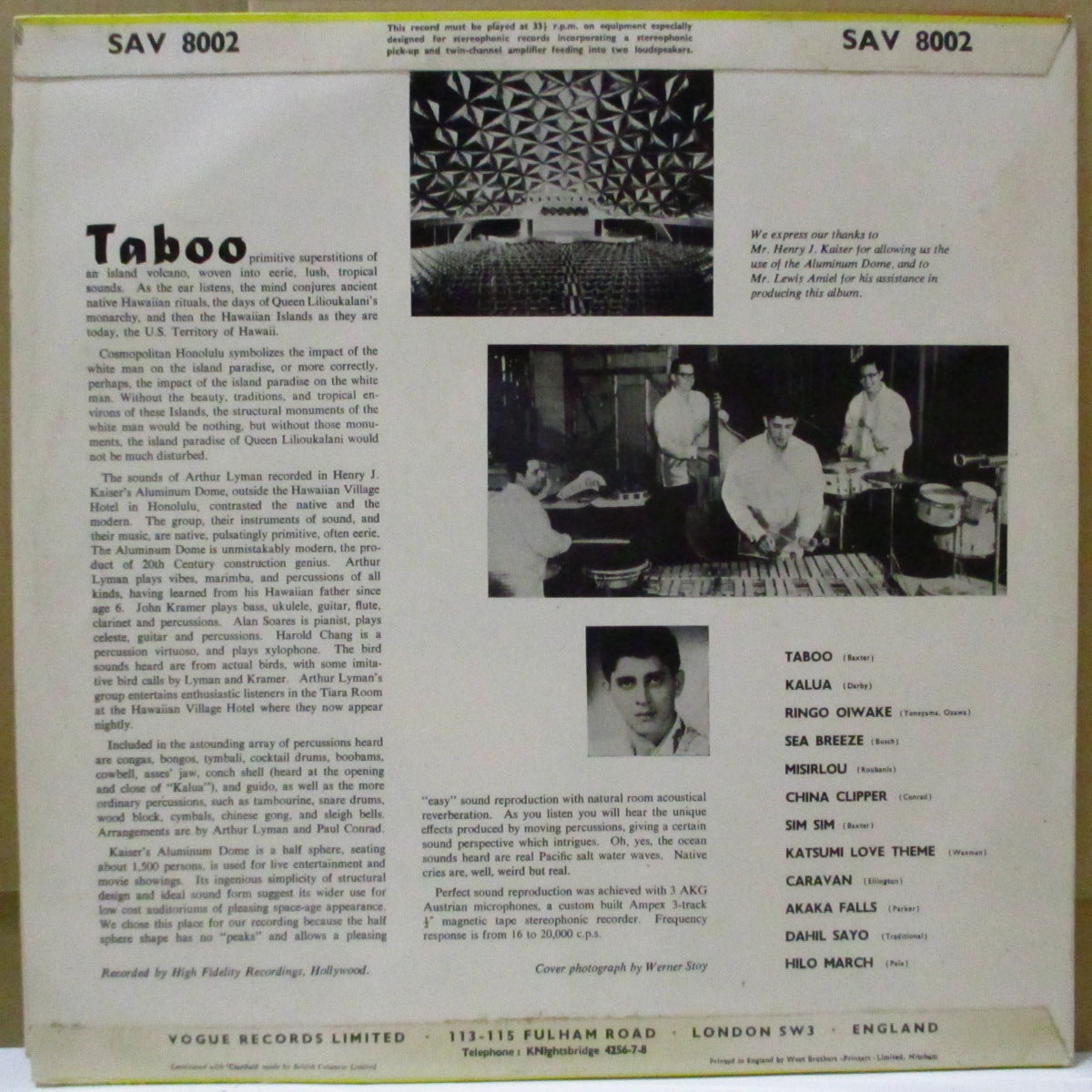 ARTHUR LYMAN (アーサーライマン)  - Taboo ! (UK '58 オリジナル・ステレオ LP/両面コーティング折り返しジャケ)