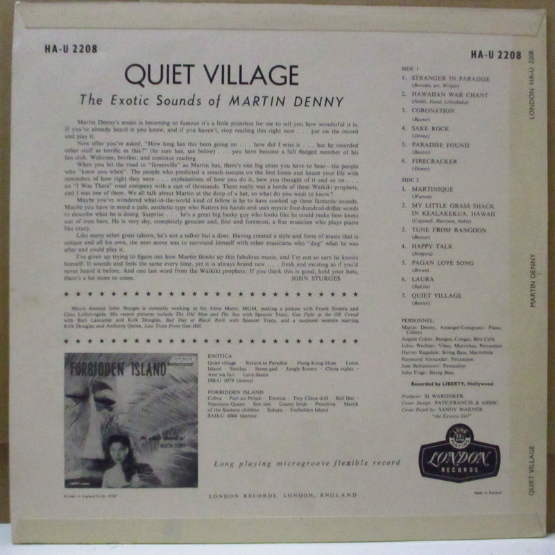 MARTIN DENNY (マーティン・デニー)  - Quiet Village (UK オリジナル・モノラル LP/表面コーティング２面折り返しジャケ)