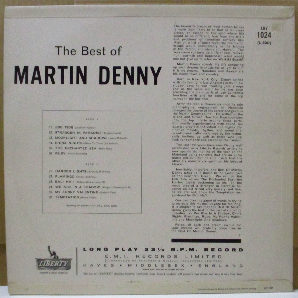 MARTIN DENNY (マーティン・デニー)  - The Best Of Martin Denny (UK オリジナル・モノラル LP/表面コーティング3面折り返しジャケ)