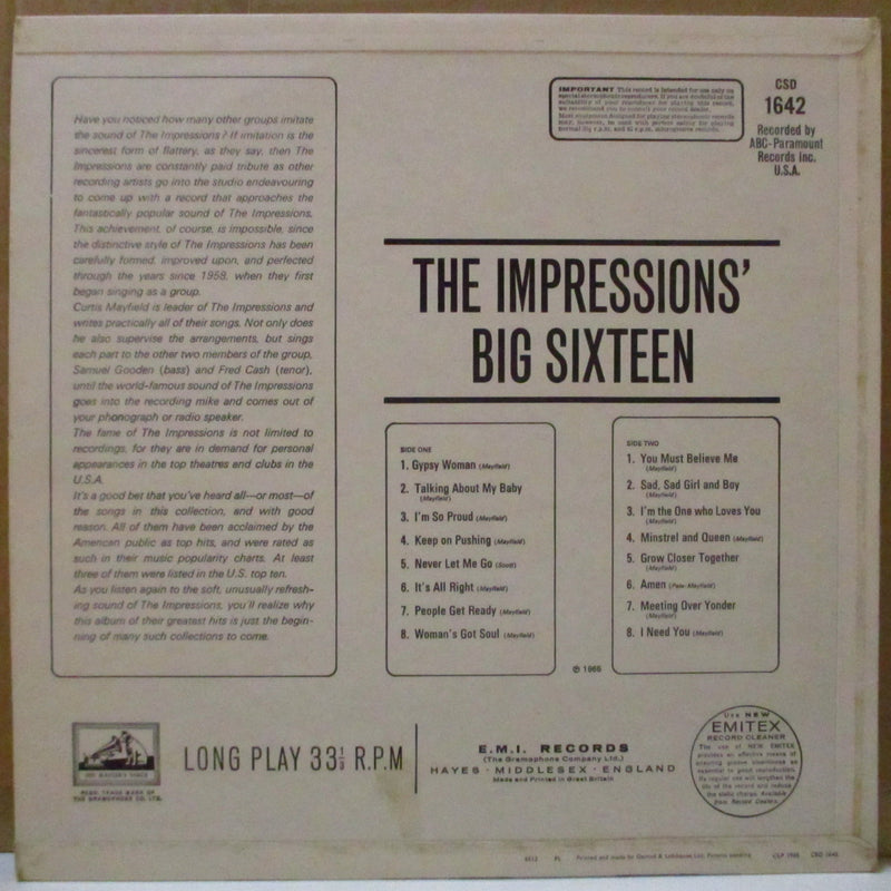 IMPRESSIONS (インプレッションズ)  - Big Sixteen (UK Export Stereo LP/CS)