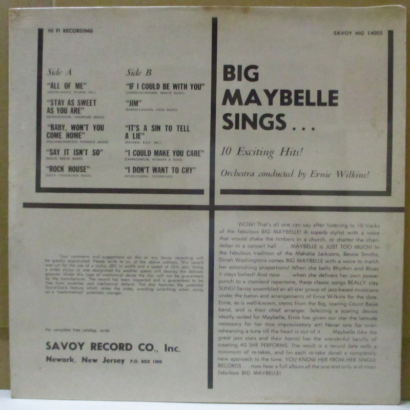 BIG MAYBELLE (ビッグ・メイべル)  - Big Maybelle Sings... (US 60's Reissue Mono LP/Red CVR)