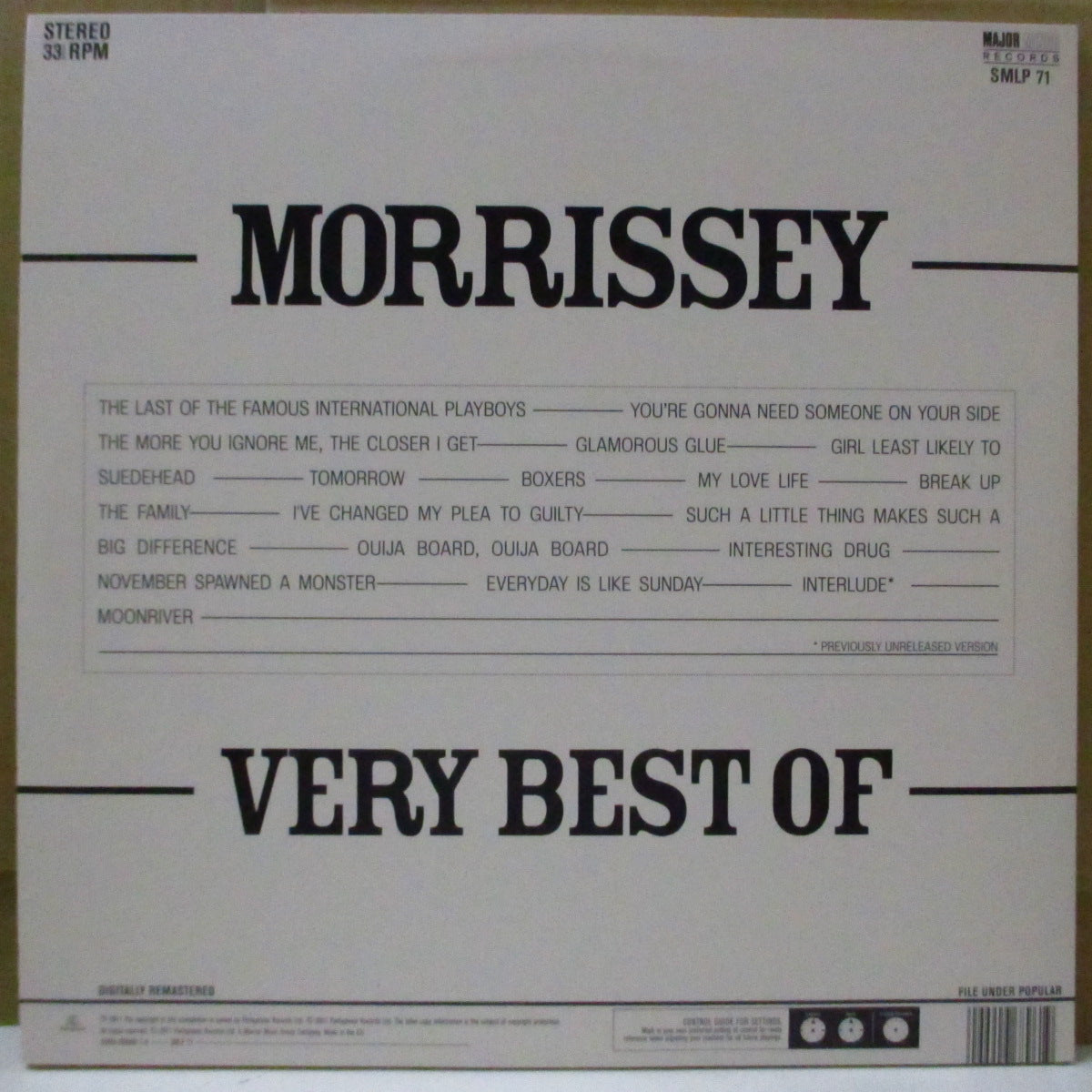 MORRISSEY (モリッシー)  - Very Best Of (UK-EU '16 限定再発 180g 2xLP+インナー/廃盤)