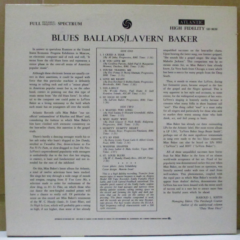 LAVERN BAKER (ラヴァーン・ベイカー)  - Blues Ballads (Canada 80's Reissue Mono LP)