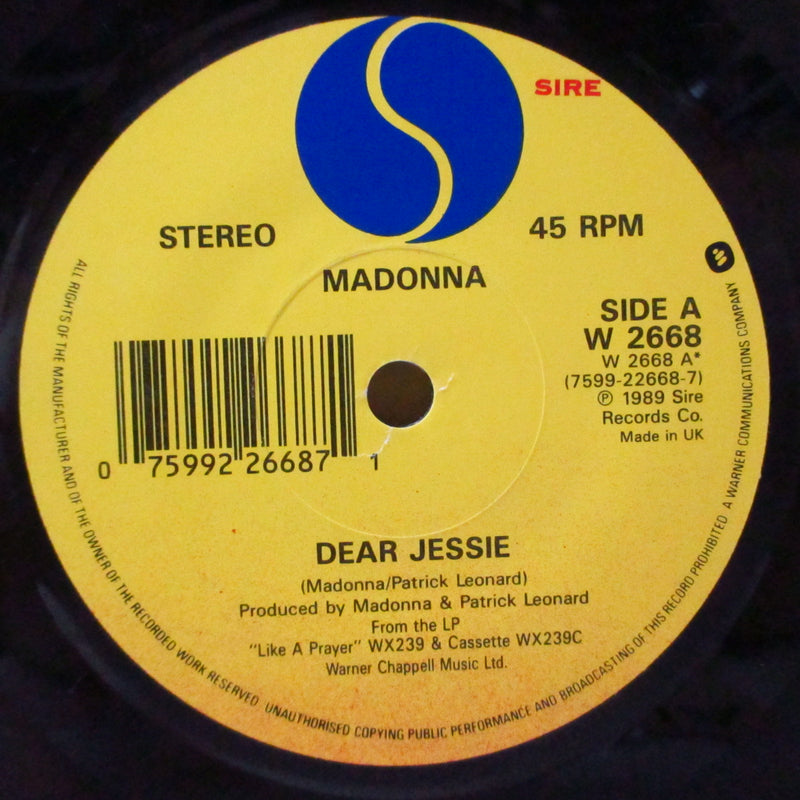 MADONNA (マドンナ)  - Dear Jessie (UK オリジナル 7"+マット固紙ジャケ)