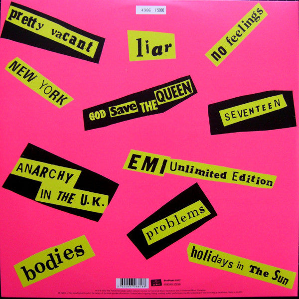 SEX PISTOLS (セックス・ピストルズ)  - Never Mind The Bollocks (EU 35th Anniversary 5000 Ltd.Reissue 180g Black Vinyl 2xLP/Number GS/New 廃盤)