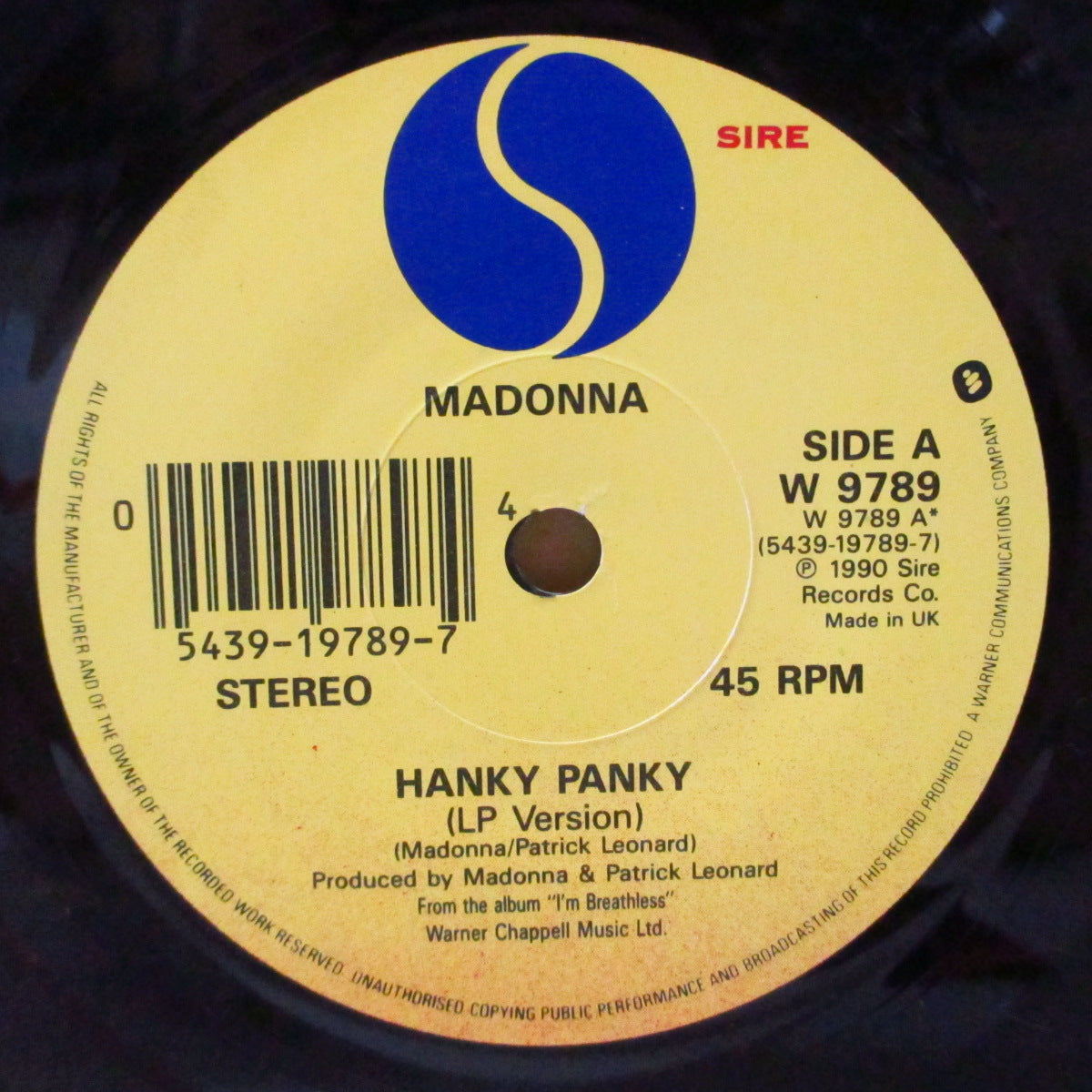 MADONNA (マドンナ)  - Hanky Panky (UK オリジナル・ペーパーラベ 7"+マットソフト紙ジャケ)