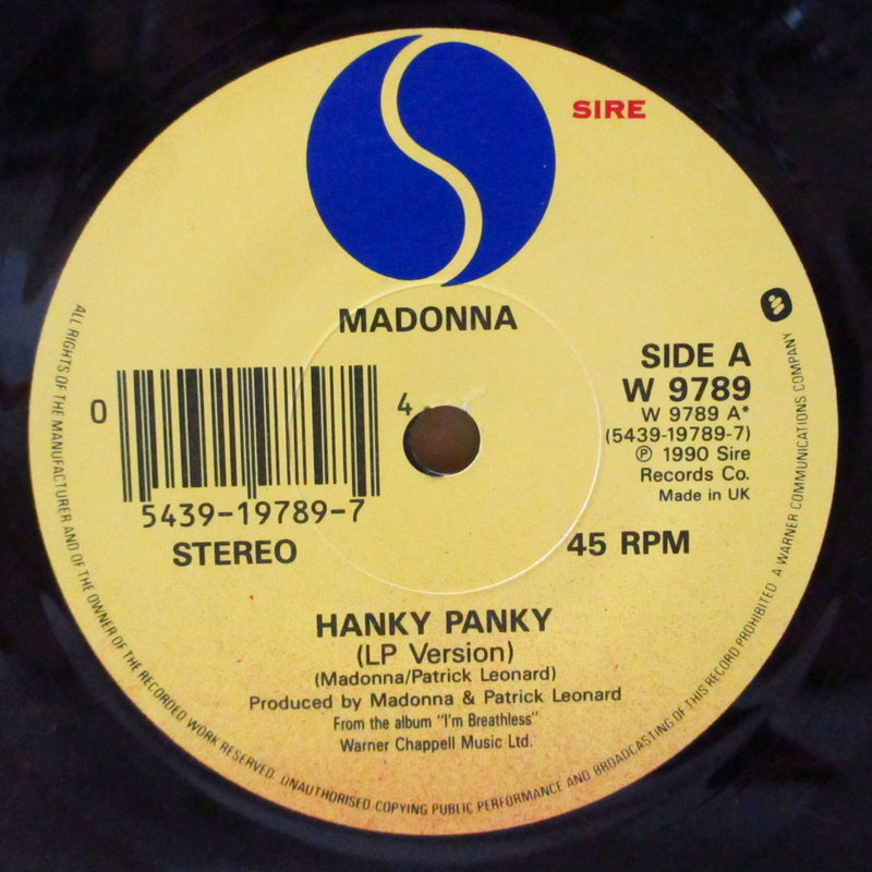 MADONNA (マドンナ)  - Hanky Panky (UK オリジナル・ペーパーラベ 7"+マットソフト紙ジャケ)