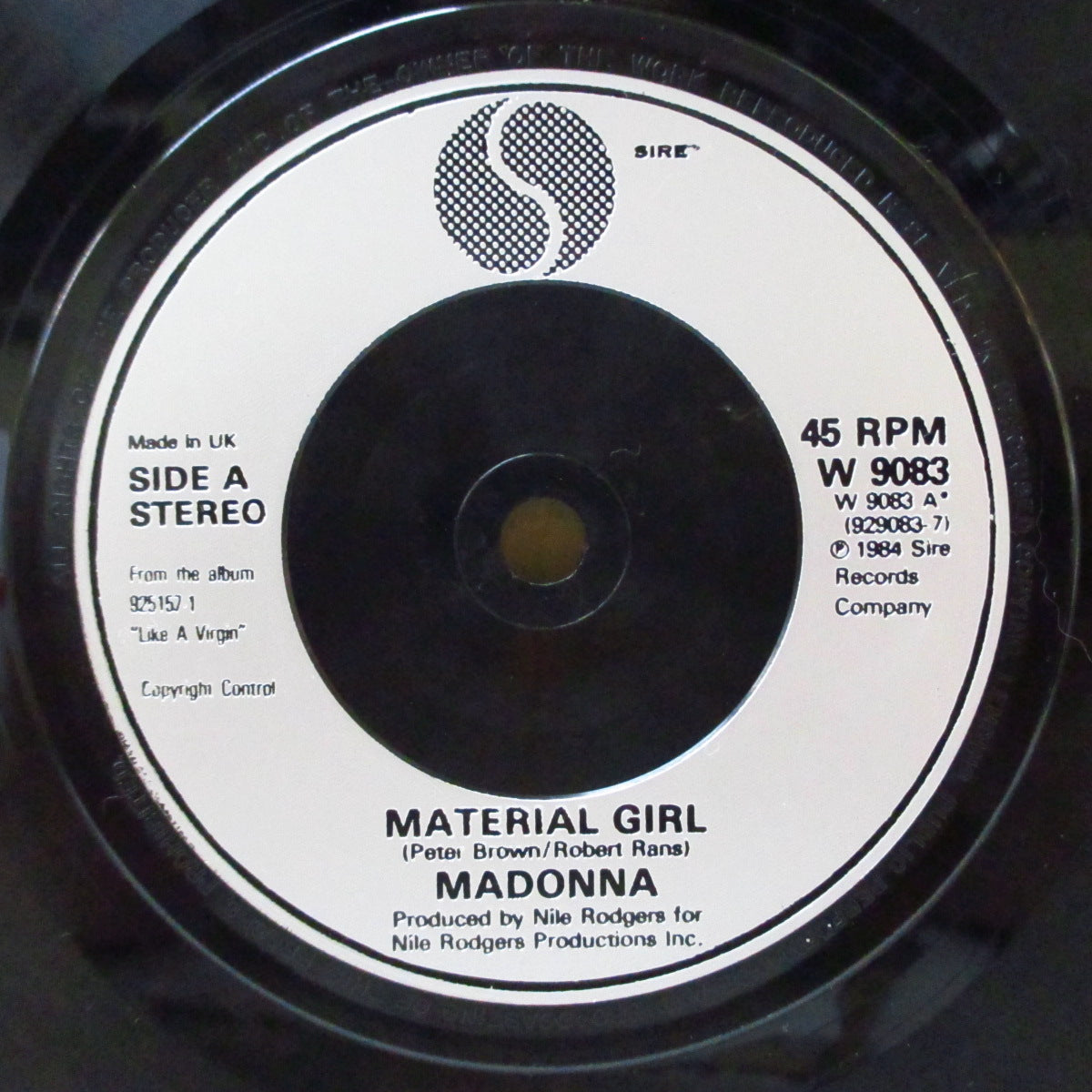 MADONNA (マドンナ)  - Material Girl (UK オリジナル・シルバープラスチックラベ 7"+光沢固紙ジャケ)