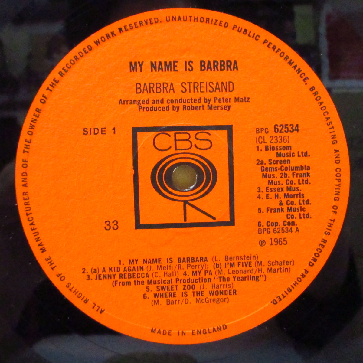 BARBRA STREISAND (バーブラ・ストライサンド)  - My Name Is Barbra (UK オリジナル・モノラル LP/両面コーティング折り返しジャケ)