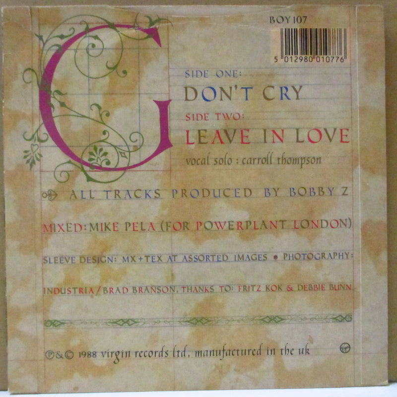BOY GEORGE (ボーイ・ジョージ)  - Don't Cry (UK Orig.Paper Lbl.7")