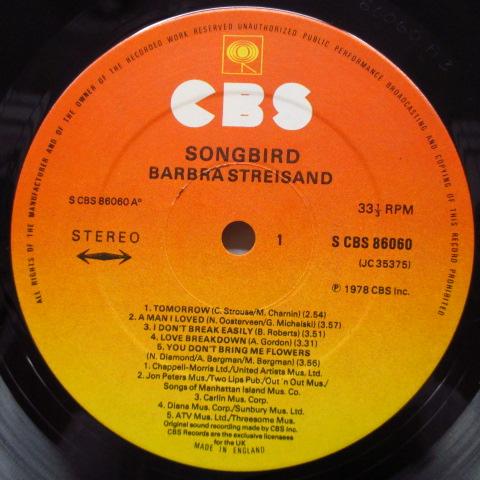 BARBRA STREISAND (バーブラ・ストライサンド)  - Songbird (UK Orig.LP+Inner)