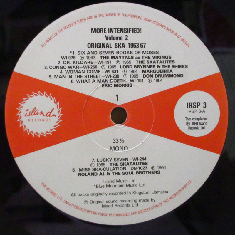 V.A. (60's ジャマイカ・スカ・コンピ) - More Intensified! Original Ska 1963-67 (UK オリジナル・モノラル LP+インナー/両面コーティングジャケ)