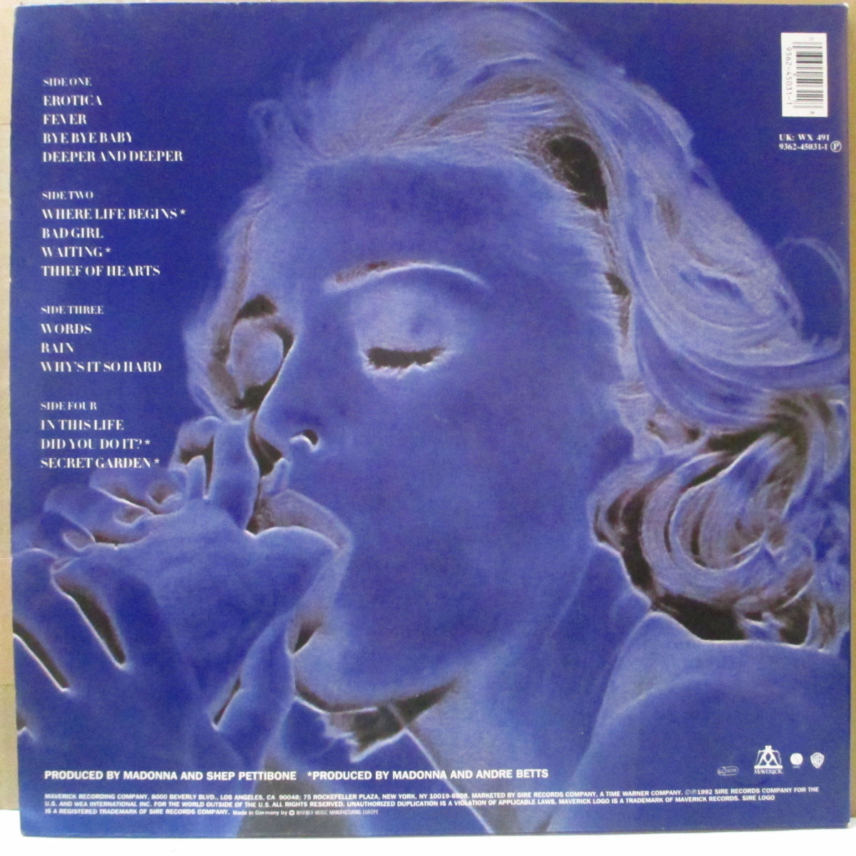 MADONNA (マドンナ)  - Erotica (EU オリジナル 2xLP+マットソフト紙インナー/レアステッカー付き見開きジャケ)