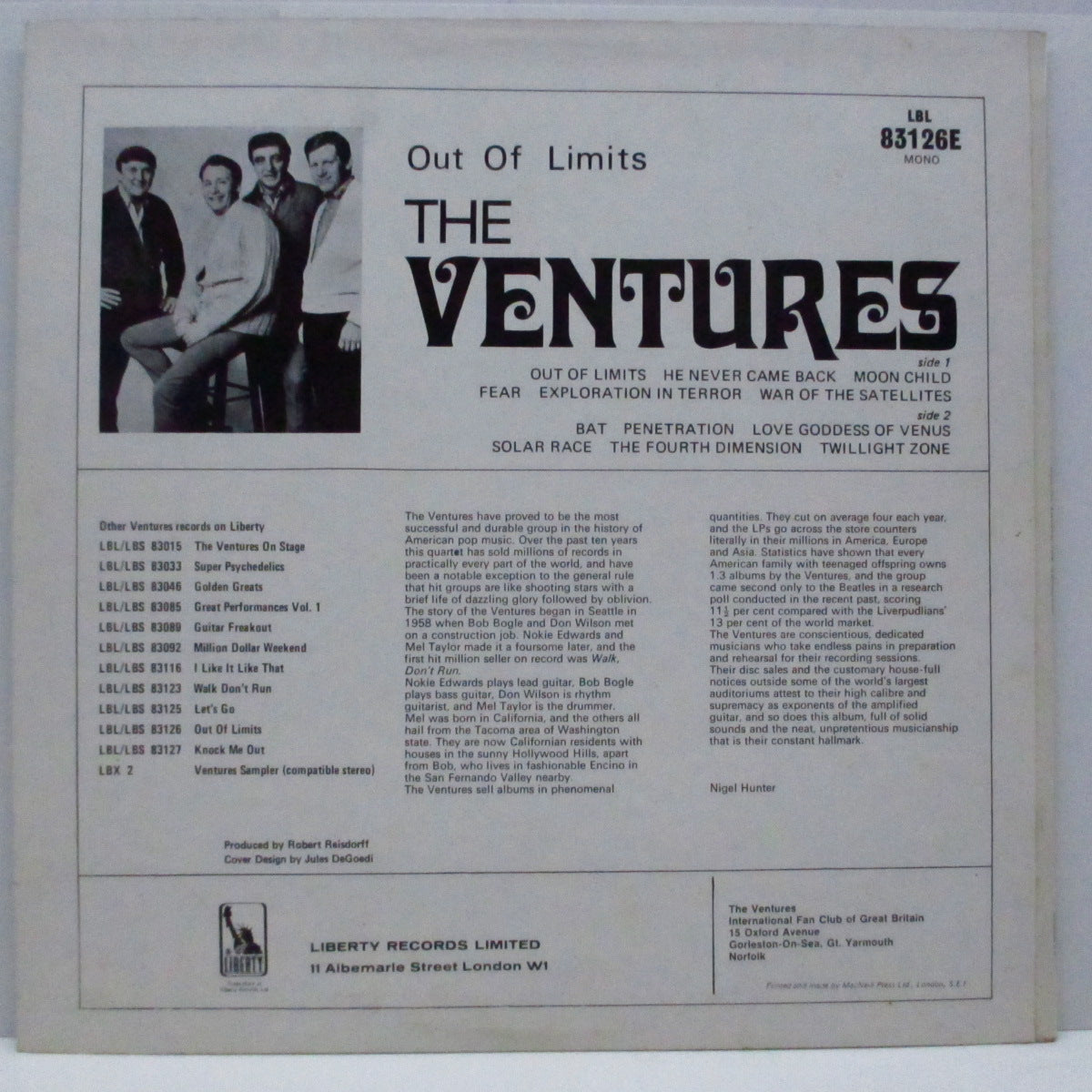 VENTURES (ベンチャーズ)  - Out Of Limits (UK 60's 再発「モノラル」LP/CS)