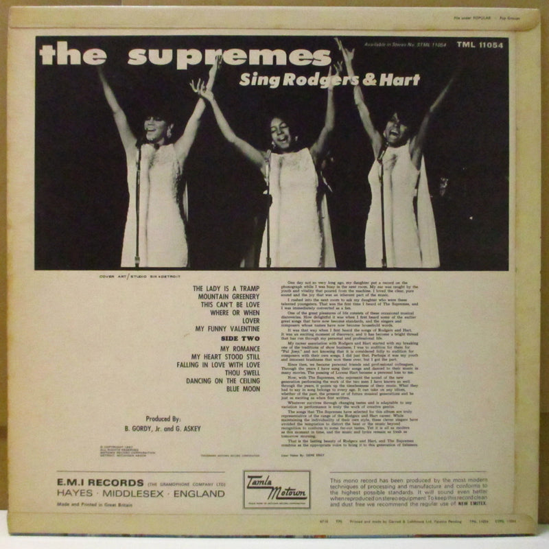 SUPREMES (シュプリームス)  - Sing Rodgers & Hart (UK Orig.Mono LP/CFS)