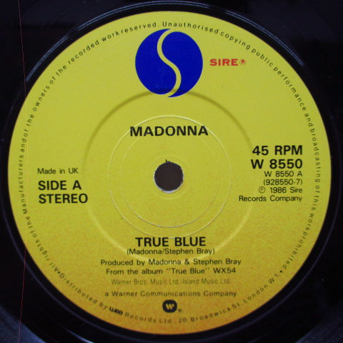 MADONNA (マドンナ) - True Blue - Remix (UK オリジナル・ペーパーラベ 7"+光沢PS)