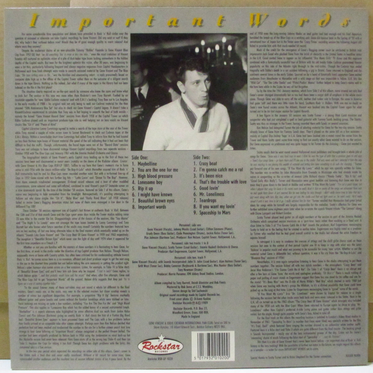 GENE VINCENT (ジーン・ヴィンセント)  - Important Words (UK Orig.LP)