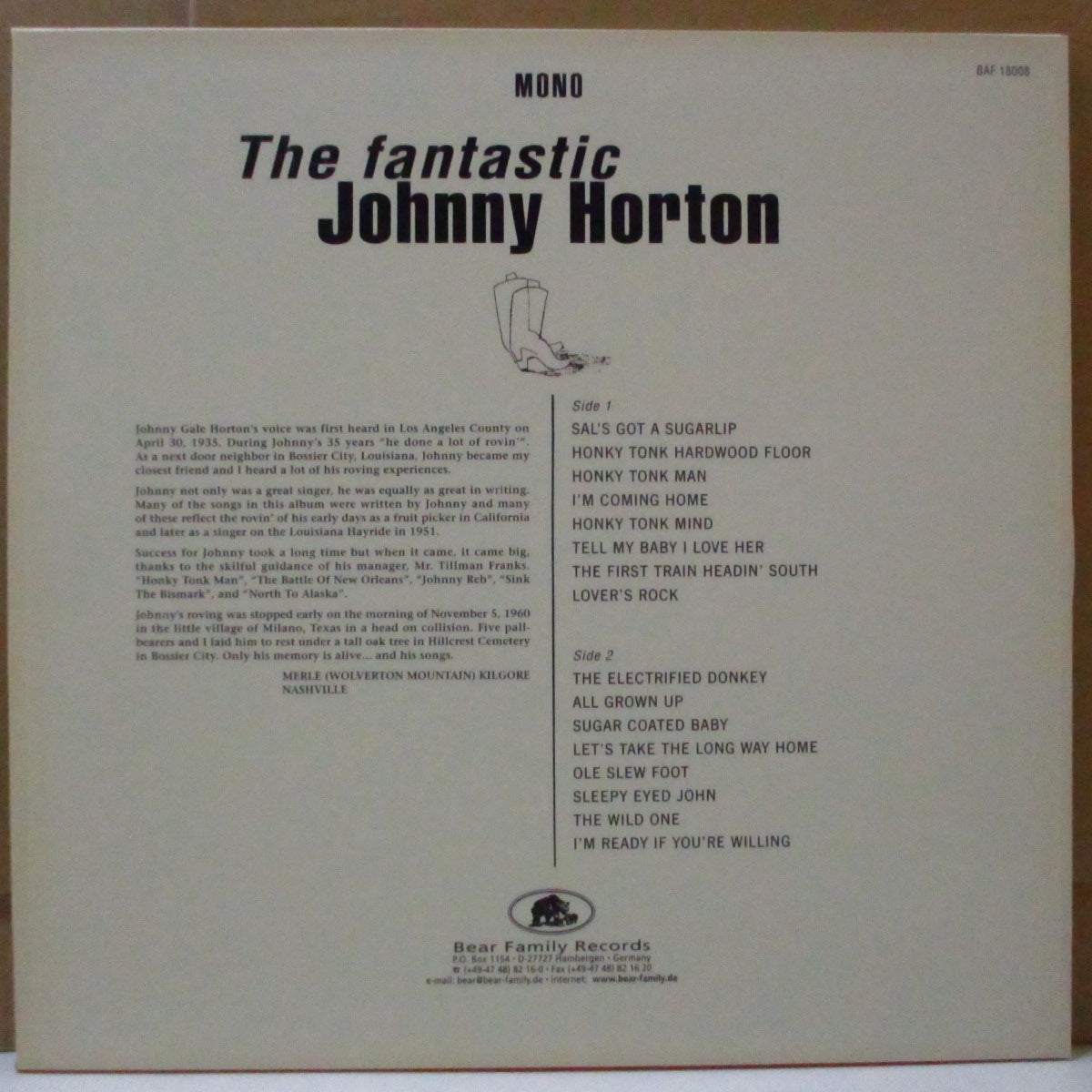 JOHNNY HORTON (ジョニー・ホートン)  - The Fantastic Johnny Horton (German Orig.180g LP)