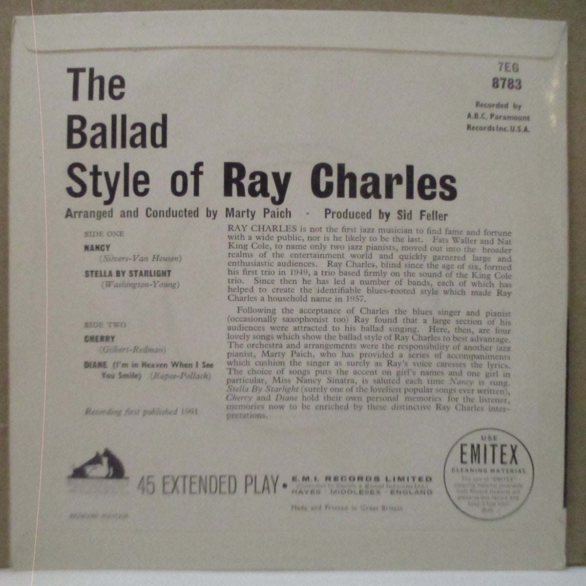 RAY CHARLES (レイ・チャールズ) - The Ballad Style Of Ray Charles (UK Orig.EP/CFS)