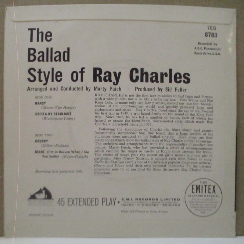 RAY CHARLES (レイ・チャールズ) - The Ballad Style Of Ray Charles (UK Orig.EP/CFS)