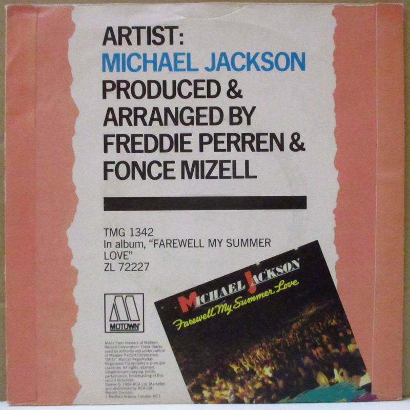 MICHAEL JACKSON (マイケル・ジャクソン)  - Farewell My Summer Love (UK オリジナル「紙ラベ」7"+ソフト紙ジャケ)