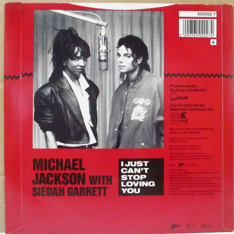 MICHAEL JACKSON (マイケル・ジャクソン)  - I Just Can't Stop Loving You / Baby Be Mine (UK オリジナル「紙ラベ」7"+光沢固紙「赤色」ジャケ)