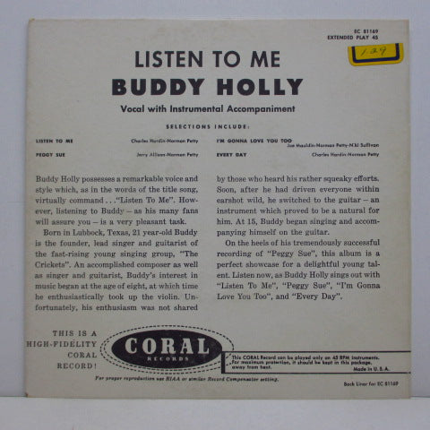BUDDY HOLLY (バディ・ホリー)  - Listen To Me (US Orig.EP/EC-81169)