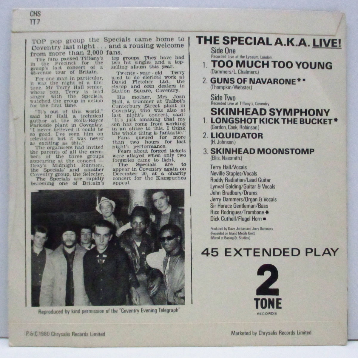 SPECIAL AKA, THE (ザ ・スペシャル AKA)  - Too Much Too Young (UK 80's 再発「銀ラベ、フラットセンター」7"+光沢固紙ジャケ)