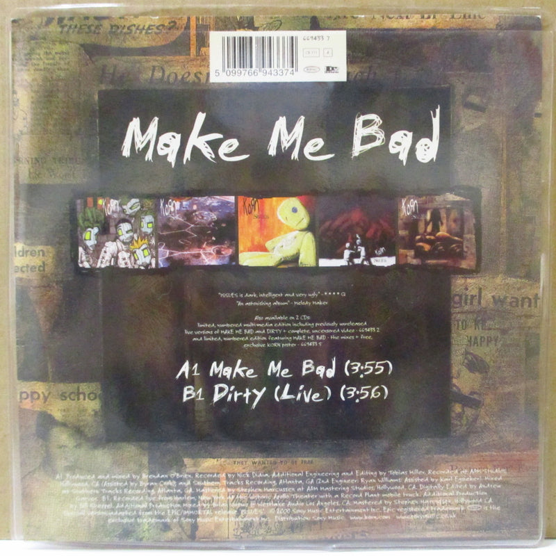 KORN (コーン)  - Make Me Bad (UK Limited Green Vinyl 7"+Numbered Insert,Stickered PVC)
