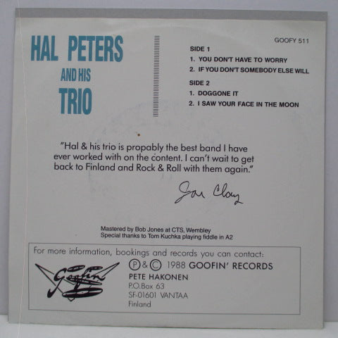 HAL PETERS AND HIS TRIO - You Don't Have To Worry +3 (Finland Orig.7"+PS)