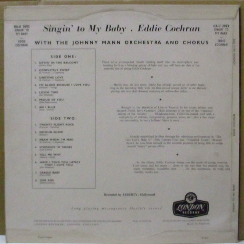 EDDIE COCHRAN (エディ・コクラン)  - Singin' To My Baby (UK Orig.Mono LP/2nd Press CFS)