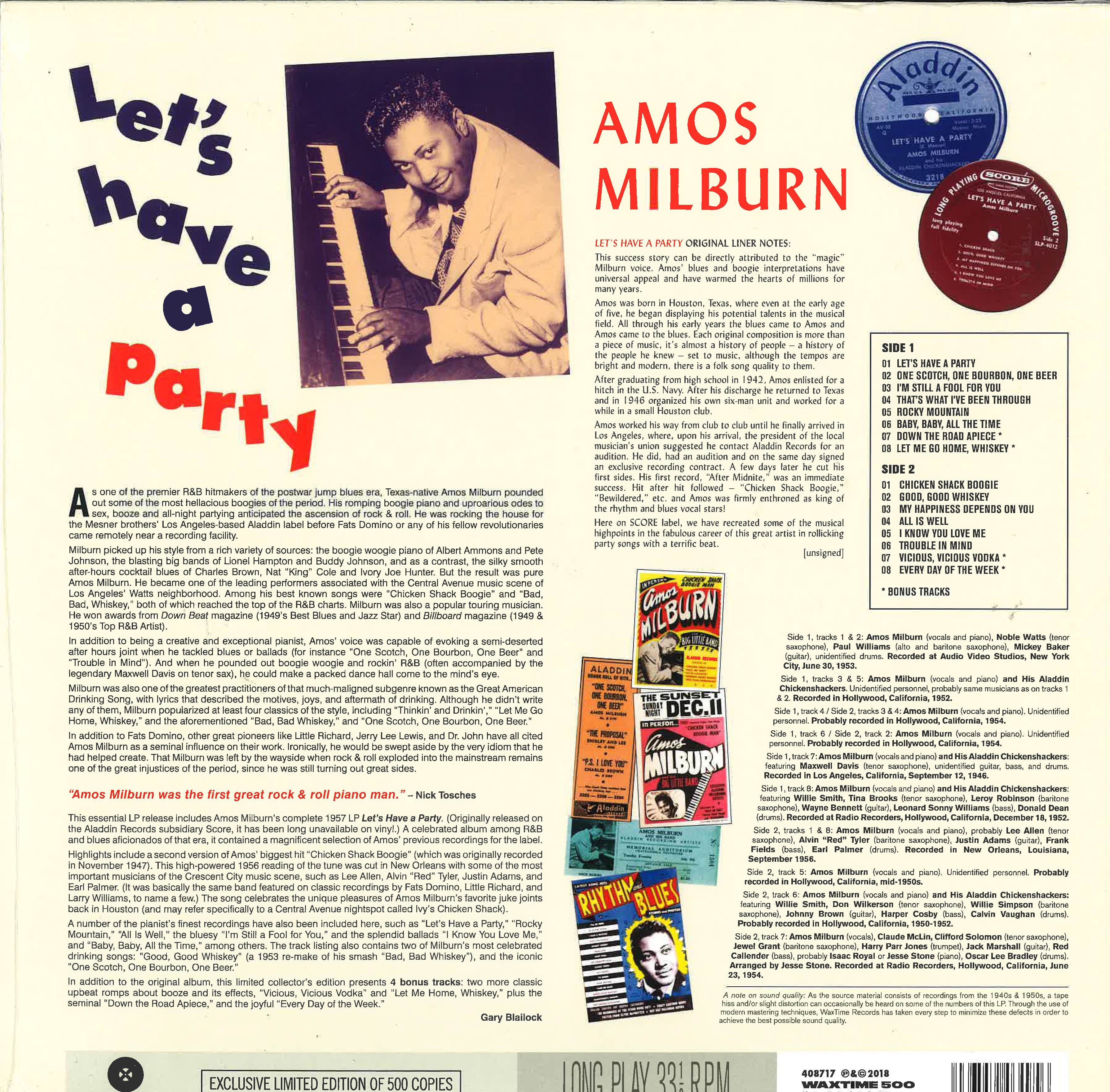 AMOS MILBURN (エイモス・ミルバーン)  - Let’s Have A Party (EU 500枚限定復刻再発 180g LP/New)