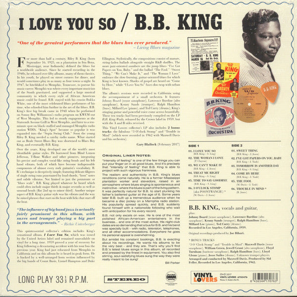 B.B.KING (B.B.キング)  - I Love You So [B.B. King Wails] (EU 限定復刻再発 180g LP/New)