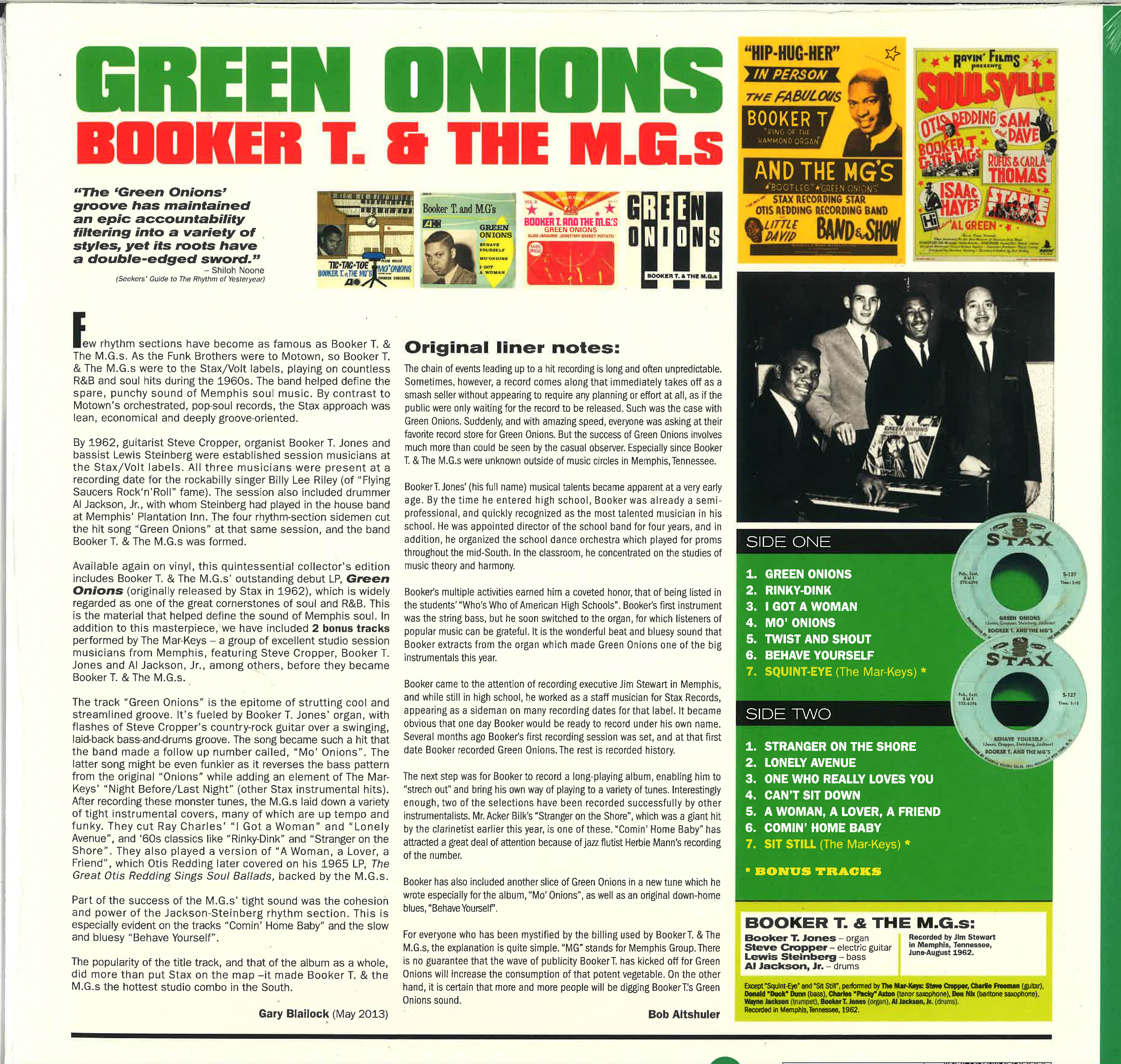 BOOKER T.& THE MG’S (ブッカーT＆MG‘S)  - Green Onions (EU 限定ボーナス入り再発180g 「グリーンVINYL」 LP/New) ’62年大出世名作デビュー・アルバム