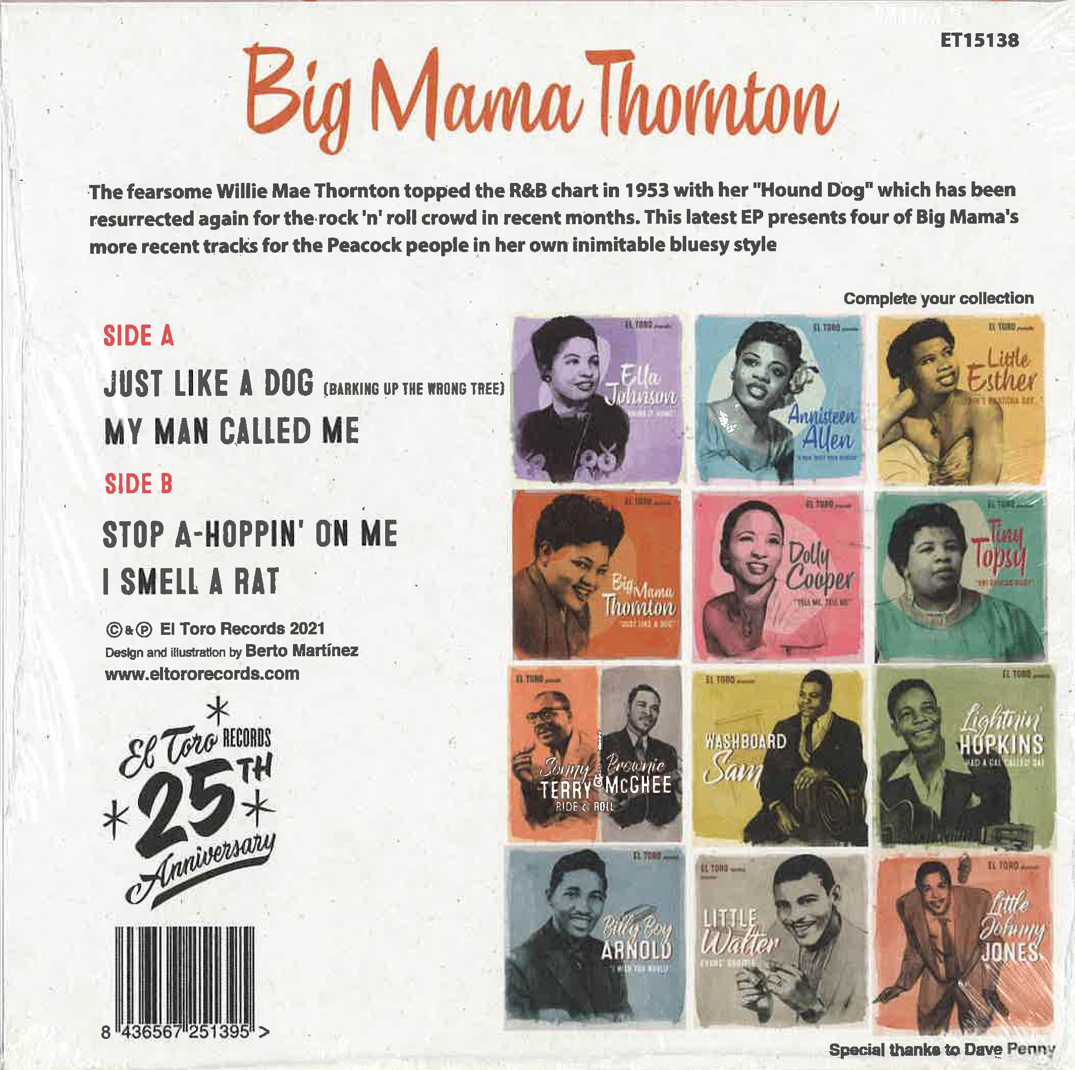 BIG MAMA THORNTON (ビッグ・ママ・ソーントン)  - Just Like a Dog +3 (Spain Ltd.7"EP/New)