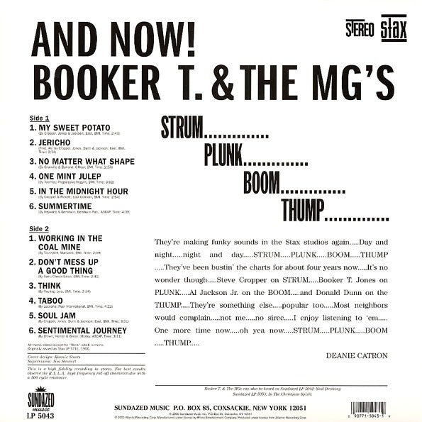 BOOKER T.& THE MG’S (ブッカーT＆MG'S)  - And Now! (US Ltd.Reissue 180g Stereo LP/New)