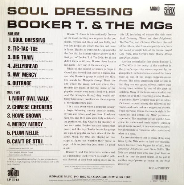 BOOKER T.& THE MG’S (ブッカーT＆MG'S)  - Soul Dressing (US Ltd.Reissue 180g Mono LP/New)