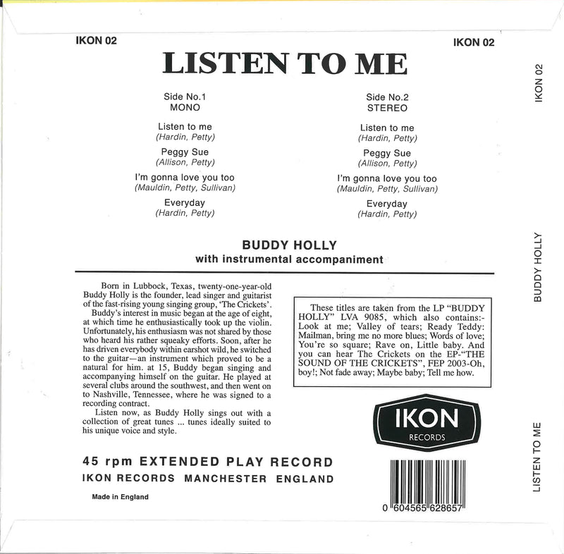 BUDDY HOLLY (バディ・ホリー)  - Listen To Me (UK 500 Ltd.Reissue Cream VInyl 10" Mini LP/New)