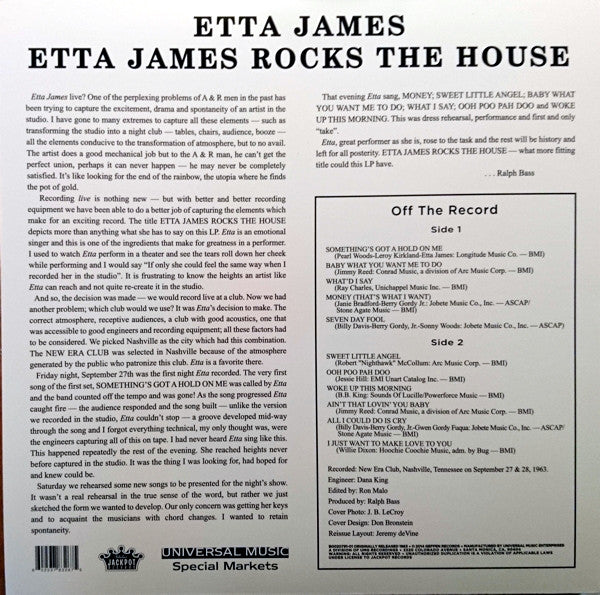 ETTA JAMES (エタ・ジェイムズ) - Rocks The House (US 正規限定復刻再発「ブルーVINYL」 LP/New) ’63年狭ハコ名作ライブ・アルバム