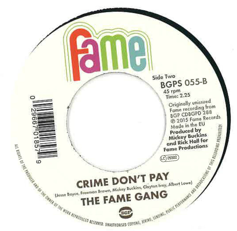 FAME GANG, THE (フェイム・ギャング)  - Grits And Gravy / Crime Don't Pay (UK Ltd.Reissue 7"/New）