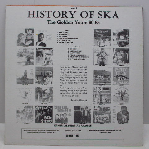 V.A. (60's ジャマイカ・スカ/レゲエ・コンピ) - History Of Ska Vol.1 / The Golden Years 60-65 (Jamaica 限定復刻再発 LP/廃盤 New) 