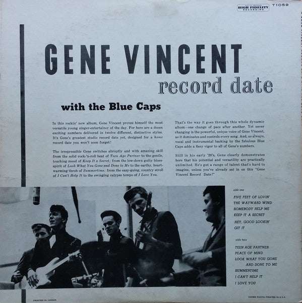 GENE VINCENT & HIS BLUE CAPS (ジーン・ヴィンセント)  - Record Date (US 限定復刻再発アナログ LP/New)