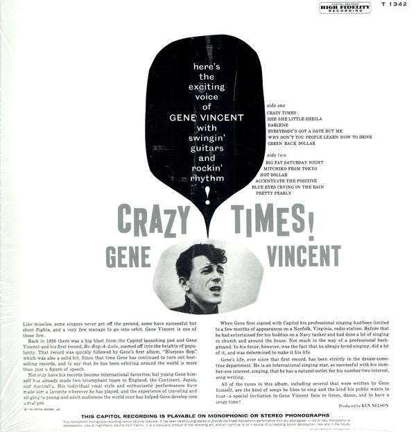 GENE VINCENT (ジーン・ヴィンセント)  - Crazy Times! (US Ltd.Reissue LP/New)