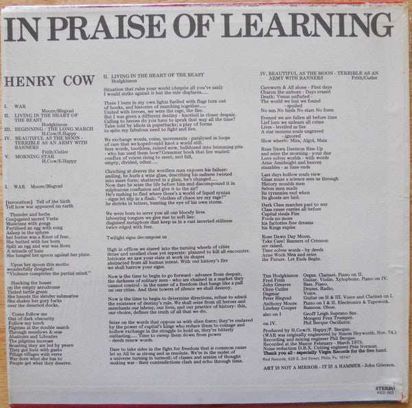 HENRY COW / SLAP HAPPY (ヘンリー・カウ / スラップ・ハッピー)  - In Praise Of Learning (US 限定復刻再発 LP/New)