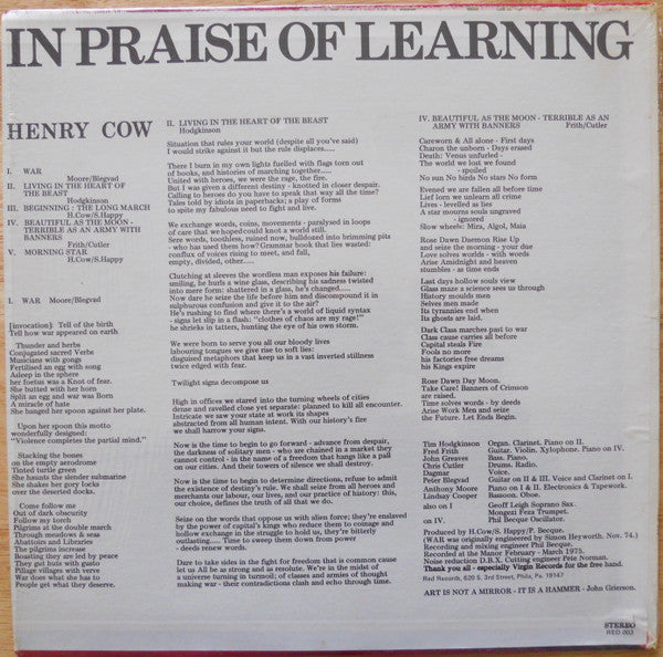 HENRY COW / SLAP HAPPY (ヘンリー・カウ / スラップ・ハッピー)  - In Praise Of Learning (US Ltd.Reissue LP/New)