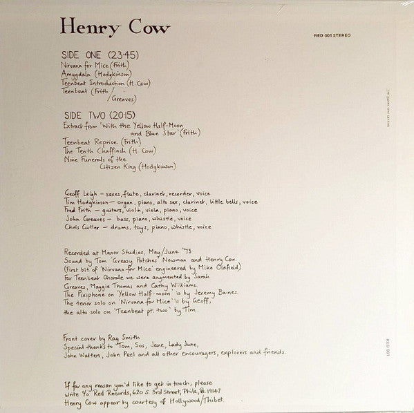 HENRY COW (ヘンリー・カウ )  - Leg End (US Ltd.Reissue LP/New)