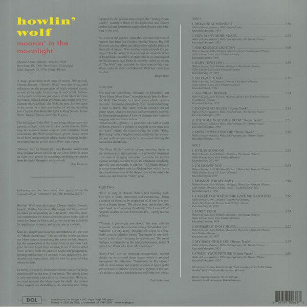 HOWLIN’ WOLF (ハウリン・ウルフ)  - Moanin’ In The Moonlight  (EU 限定復刻再発180g重量「カラーVINYL」LP/New-DOL-927HB)